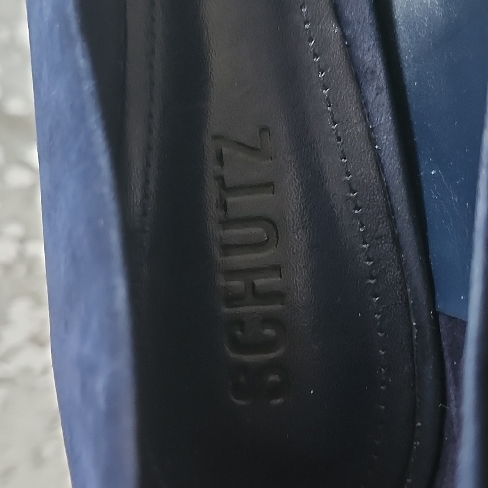 Schutz Navy Blue 100% Leather & Jewel Embellishment Flats Sz38 - Picture 3 of 8